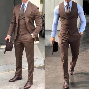 Elegant Wedding Tuxedos Suits Slim Fit Bridegroom For Men 3 Pieces Groomsmen Suit Male Cheap Formal Business (Jacket+Vest+Pants）